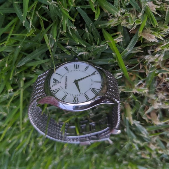 Emporio Armani Pearl Dial Silver Mesh Watch - Picture 5 of 5